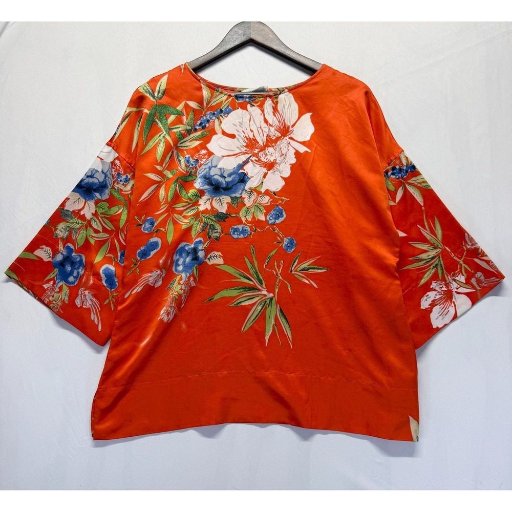 Soft Surroundings Polynesian Top Women Small‎ Orange Floral Relaxed Boat Neck